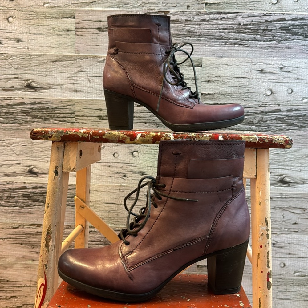 Mjus Purple Brown Leather Heel Boots Size 38 - Picture 10 of 16